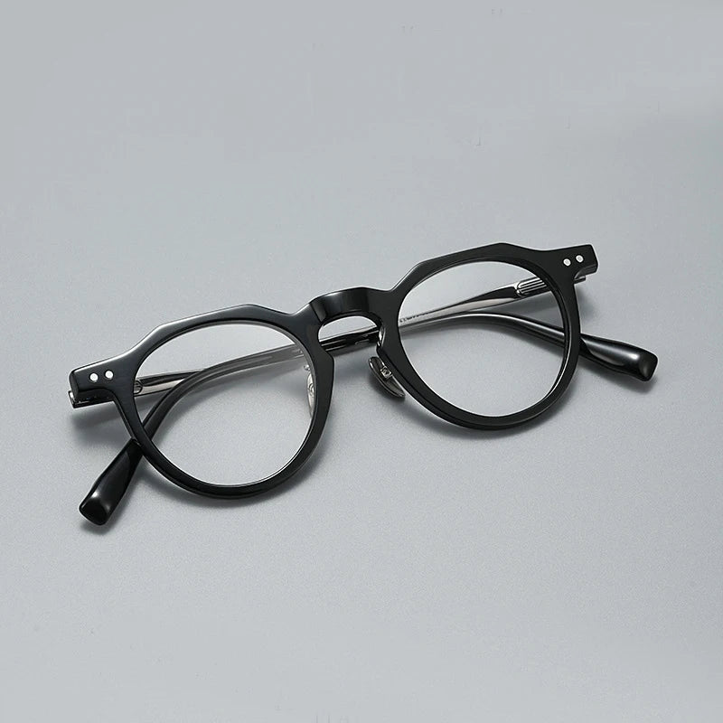 Black Mask Women's Full Rim Flat Top Oval Titanium Acetate Eyeglasses 396573