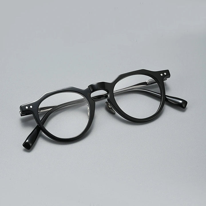 Black Mask Women's Full Rim Flat Top Oval Titanium Acetate Eyeglasses 396573