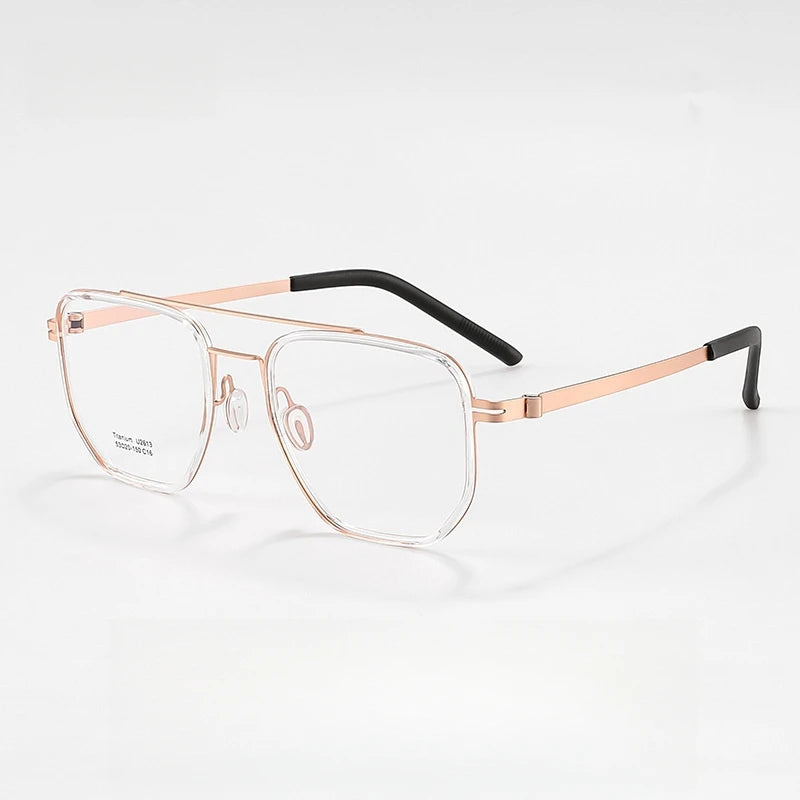 Yimaruili Unisex Full Rim Square Double Bridge Titanium Eyeglasses Y2613 Full Rim Yimaruili Eyeglasses Rose Gold  