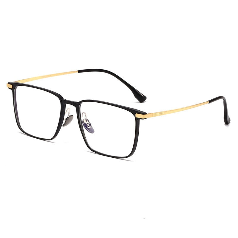 Hdcrafter Unisex Full Rim Square Titanium Eyeglasses 20247 Full Rim Hdcrafter Eyeglasses Black-Gold  