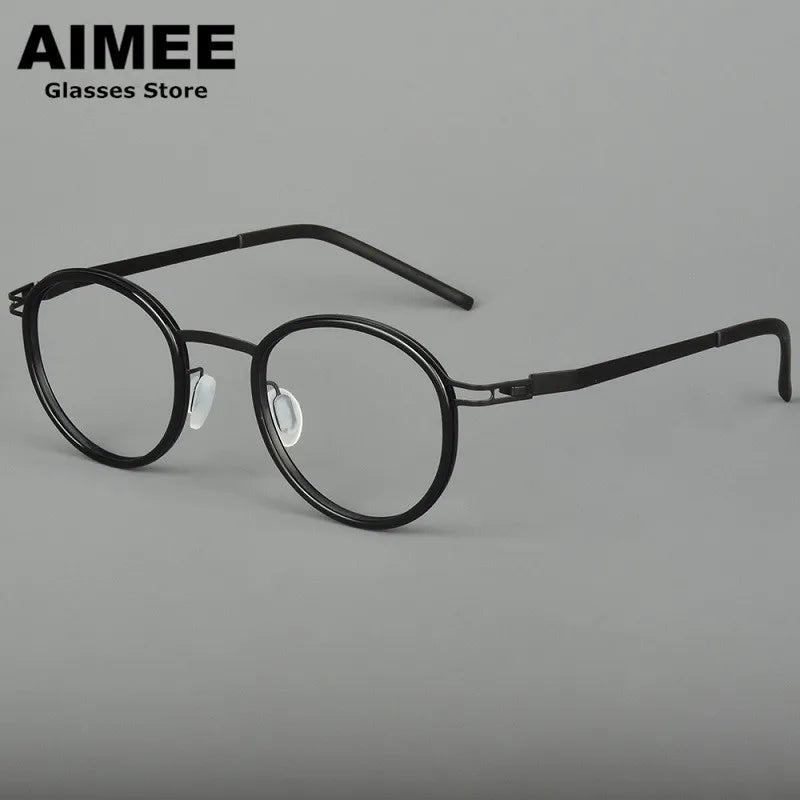 Aimee Unisex Full Rim Round Screwless Titanium Acetate Eyeglasses 4620 Full Rim Aimee Black  