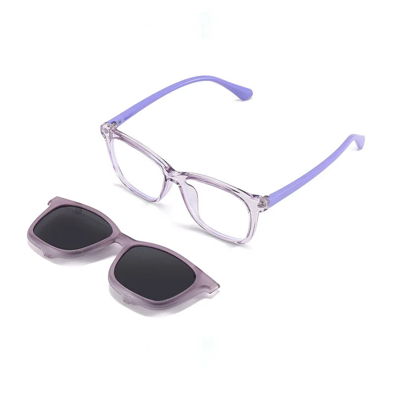 Kocolior Unisex Youth's Full Rim Square Tr 90 Eyeglasses Clip On Sunglasses 517362