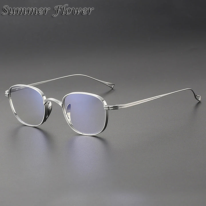 Summer Flower Unisex Full Rim Square Oval Titanium Eyeglasses 842114 Full Rim Summer Flower Silver