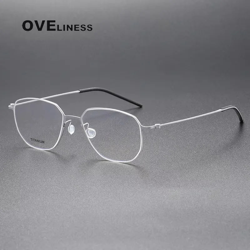 Oveliness Women's Full Rim Polygon Square Titanium Eyeglasses 45505 Full Rim Oveliness silver