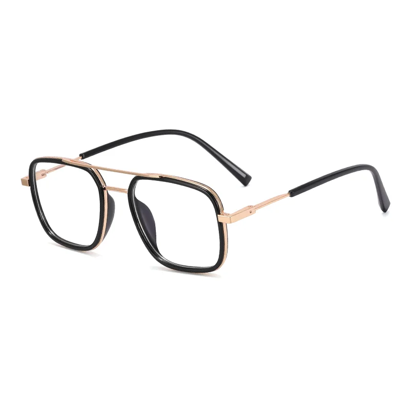 Ralferty Men's Full Rim Square Double Bridge Alloy Acetate Eyeglasses R613 Full Rim Ralferty C4 Black Gold CN 