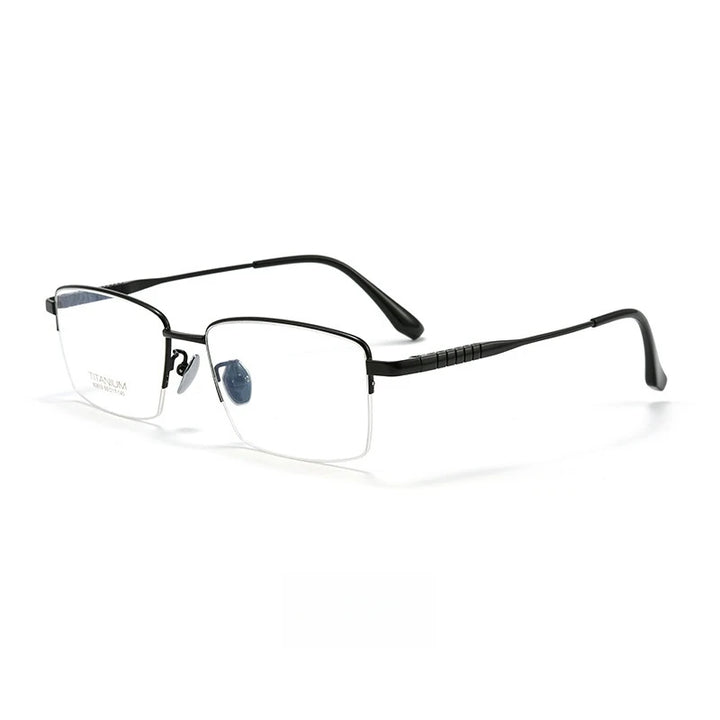 Yimaruili Unisex Semi Rim Titanium Alloy Eyeglasses 80813 Semi Rim Yimaruili Eyeglasses Black