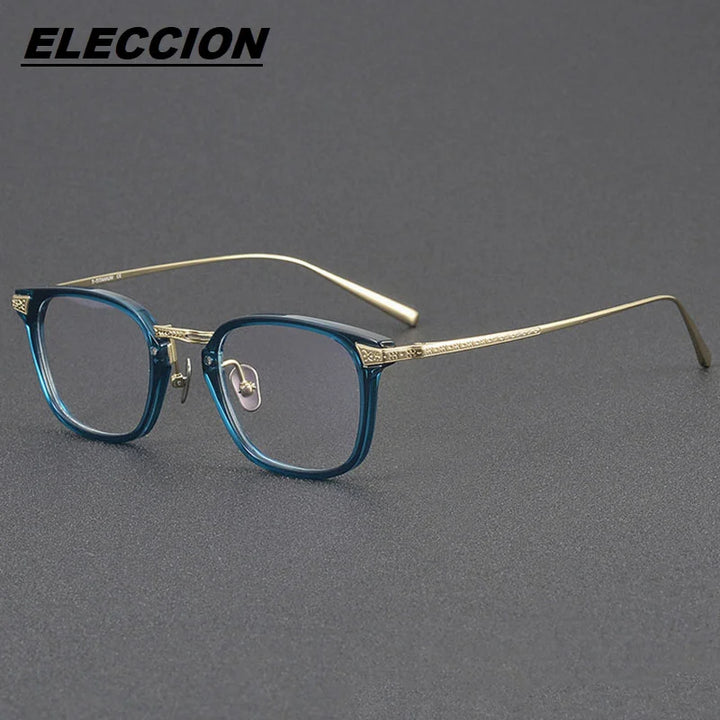 Eleccion Men's Full Rim Square Acetate Titanium Eyeglasses 124423 Full Rim Eleccion Blue CHINA