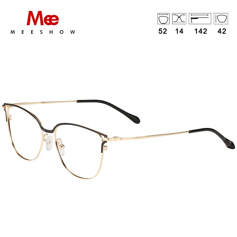 Meeshow Women's Full Rim Cat Eye Titanium Alloy Eyeglasses 1811 Frame MeeShow Gold-Black China 