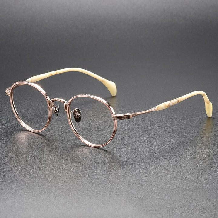 CCSpace Unisex Full Rim Round Acetate Fiber Titanium Eyeglasses 56512 Full Rim CCspace GoldPink  