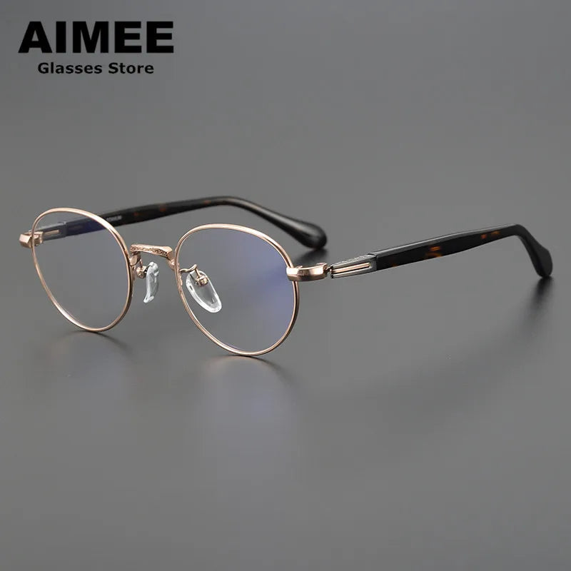 Aimee Unisex Full Rim Oval Round Titanium Acetate Eyeglasses 11144 Full Rim Aimee Tortoise-Golden  