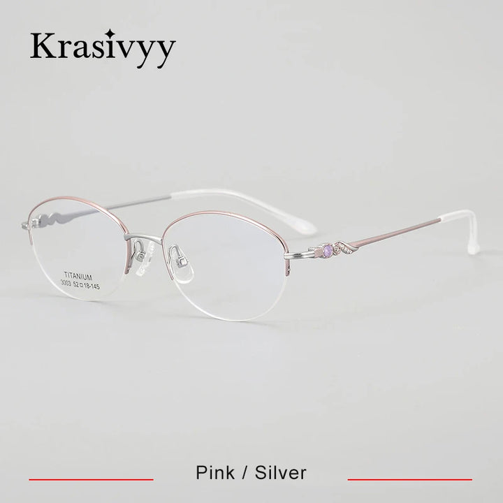 Krasivyy Women's Semi Rim Oval Square Titanium Eyeglasses 443003 Semi Rim Krasivyy Pink Silver  