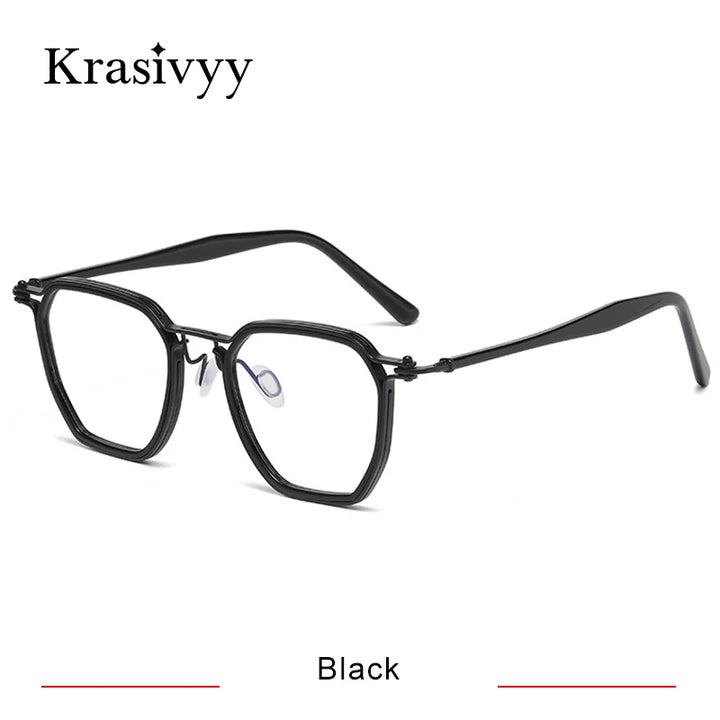 Krasivyy Men's Full Rim Big Flat Top Polygon Titanium Acetate Eyeglasses 315867