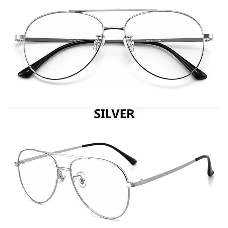 Hdcrafter Mens Full Rim Double Bridge Titanium Eyeglasses 2194 Full Rim Hdcrafter Eyeglasses Silver  
