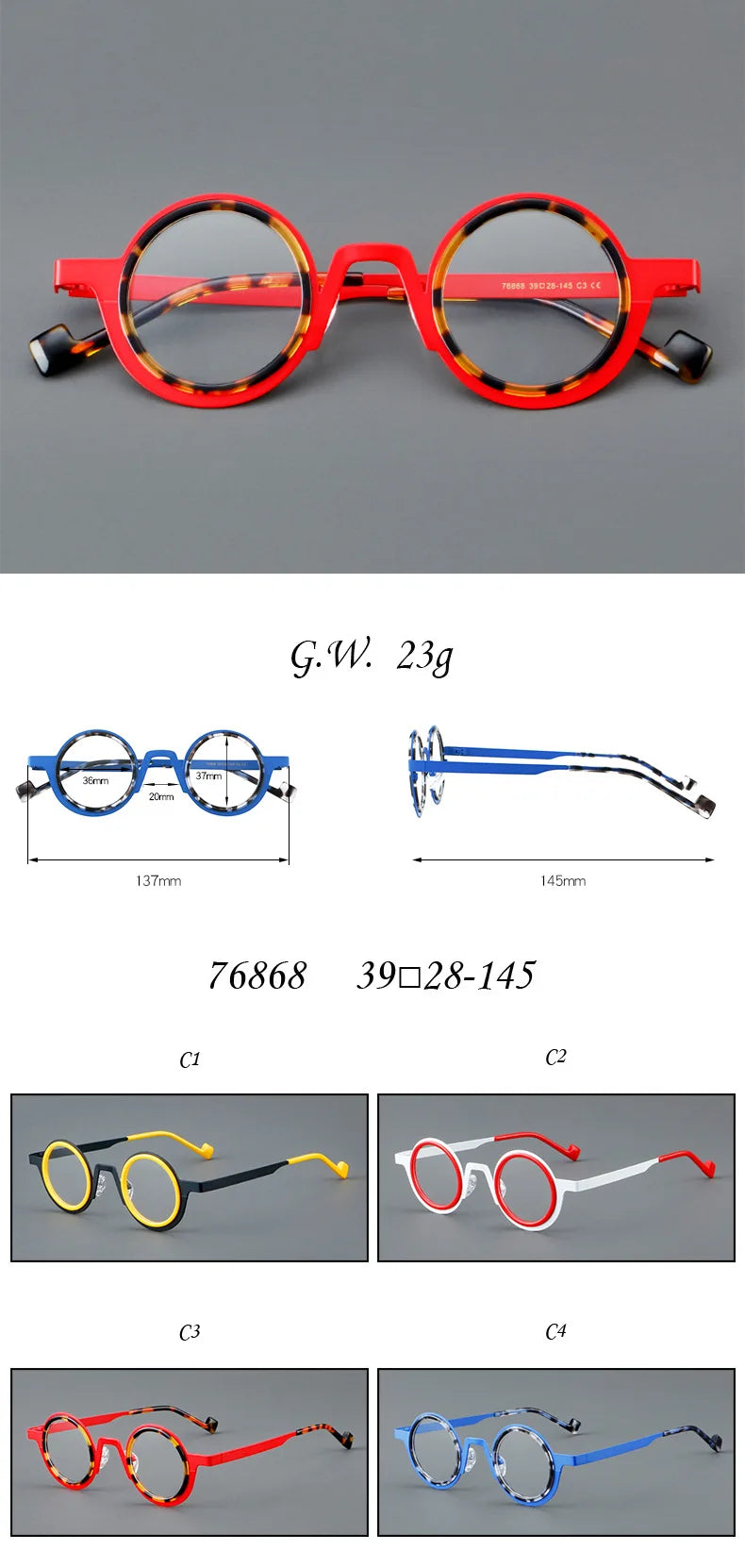 Hewei Unisex Full Rim Round Titanium Acetate Eyeglasses 76868 Full Rim Hewei   