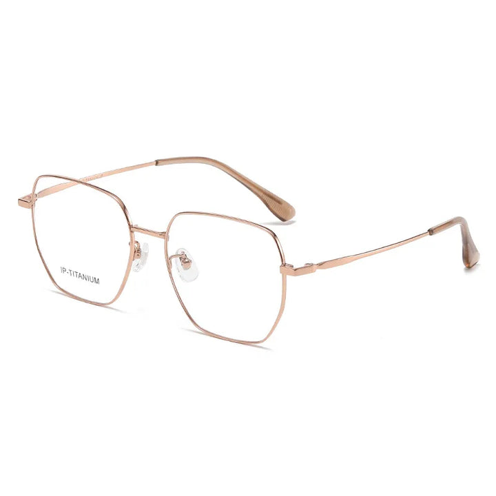 KatKani Women's Full Rim Polygon Titanium Eyeglasses 98455 Full Rim KatKani Eyeglasses Rose Gold  