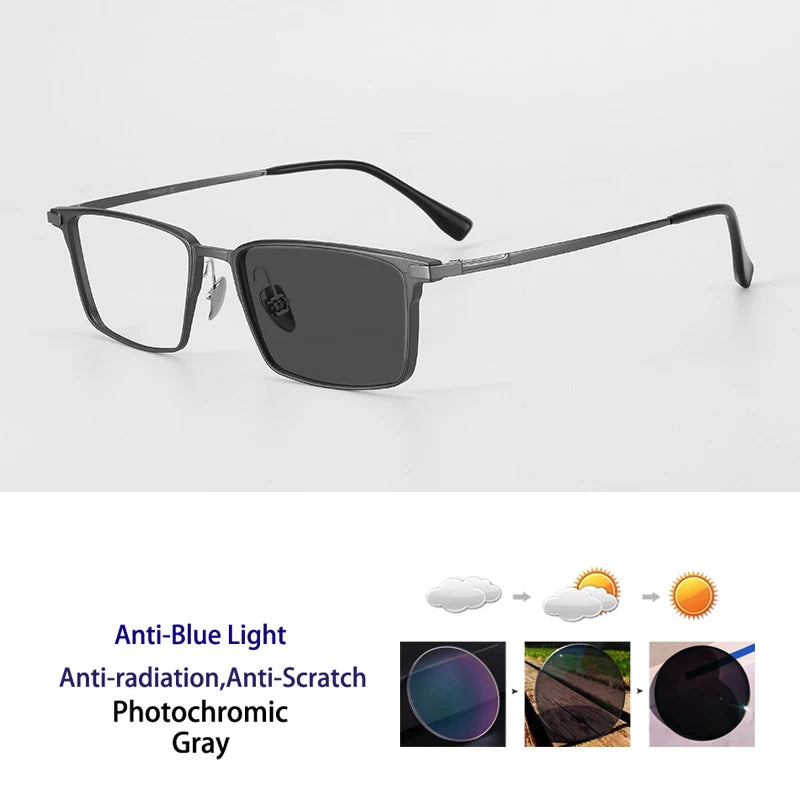 Kocolior Unisex Full Rim Square Aluminum Magnesium Titanium Photochromic Reading Glasses 628003