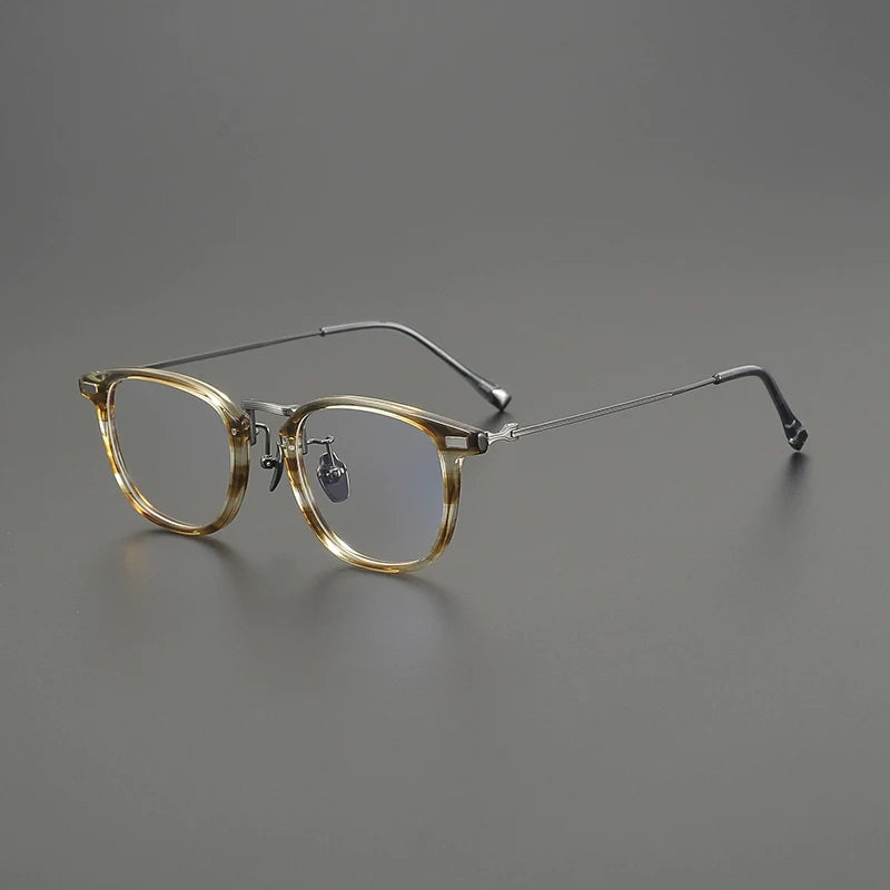Gatenac Unisex Full Rim Round Square Acetate Titanium Eyeglasses G8003
