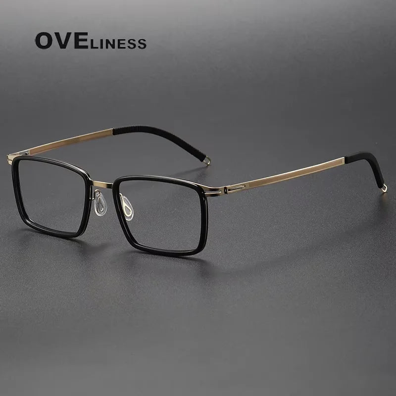 Oveliness Unisex Full Rim Square Acetate Titanium Eyeglasses 82018 Full Rim Oveliness black gold