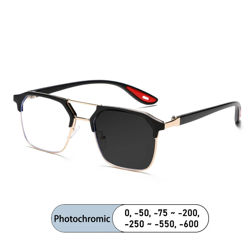 Kocolior Unisex Full Rim Square Tr 90 Alloy Double Bridge Photochromic Reading Glasses 968329