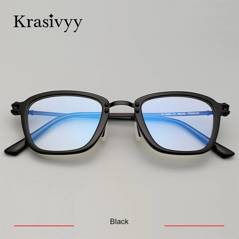 Krasivyy Unisex Full Rim Square Acetate Titanium Eyeglasses 95880 Full Rim Krasivyy Black