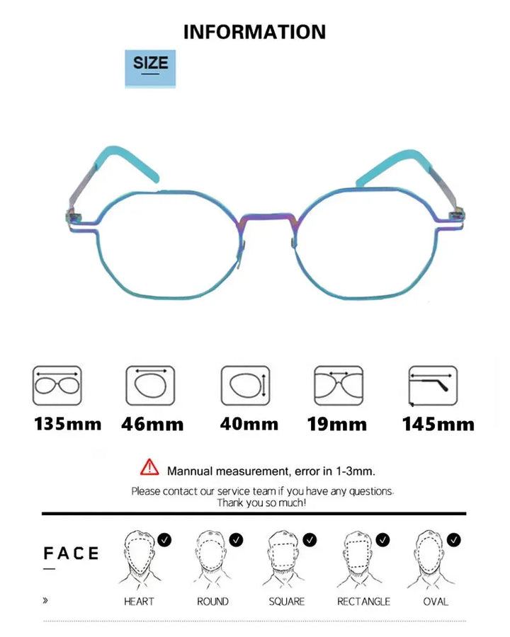 Aimee Women's Full Rim Polygon Screwless Steel Eyeglasses 19135