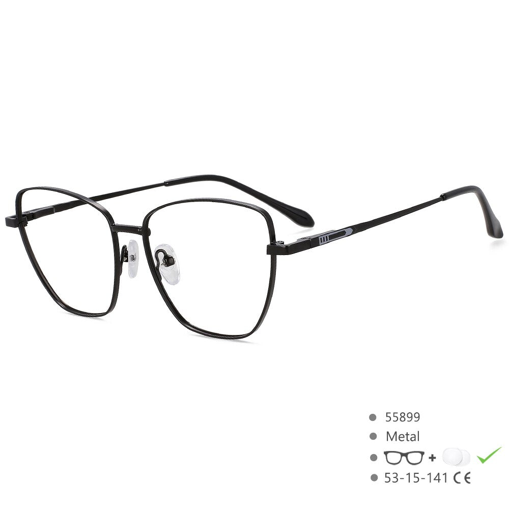 CCSpace Unisex Full Rim Square Cat Eye Alloy Eyeglasses 55899 Full Rim CCspace Black China 