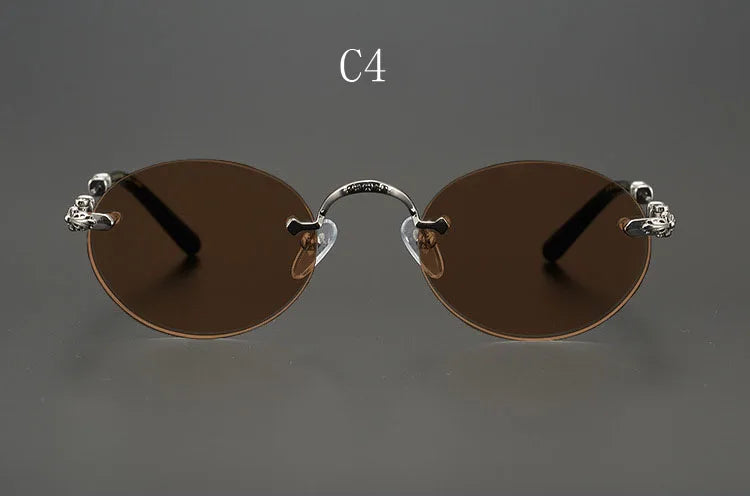 Yujo Men's Rimless Round Oval Alloy UV400 Sunglasses Y4159 Sunglasses Yujo C4 CHINA 