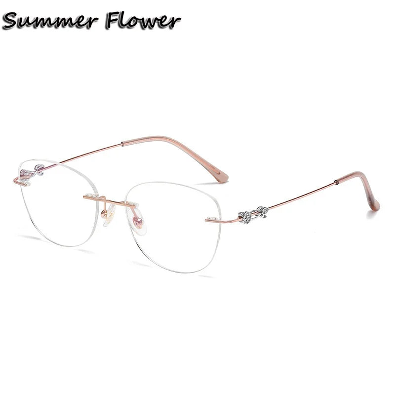 Summer Flower Women's Rimless Flat Top Oval Titanium Eyeglasses 86086 Rimless Summer Flower Rose Gold