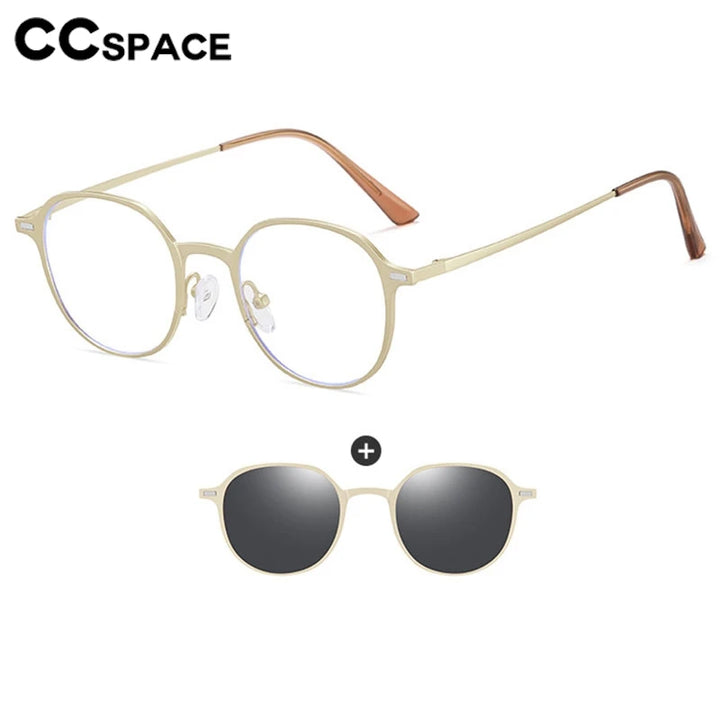 CCspace Women's Full Rim Round Alloy Eyeglasses Clip On Sunglasses 302078 With Clip Ons CCspace   