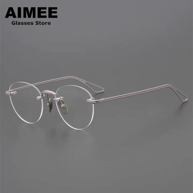 Aimee Women's Rimless Round Oval Titanium Eyeglasses 13439 Rimless Aimee Purple  