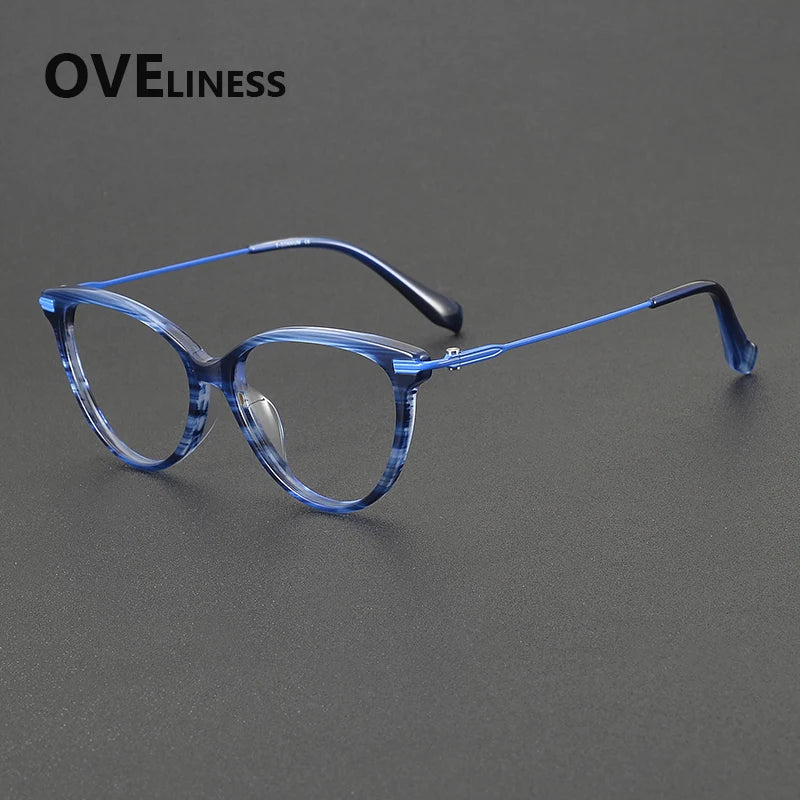 Oveliness Women's Full Rim Oval Cat Eye Acetate Titanium Eyeglasses 900001