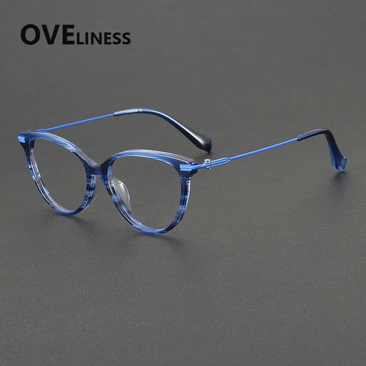 Oveliness Women's Full Rim Oval Cat Eye Acetate Titanium Eyeglasses 900001