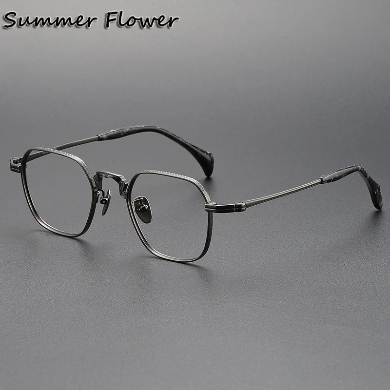 Summer Flower Unisex Full Rim Big Polygon Titanium Eyeglasses 680866