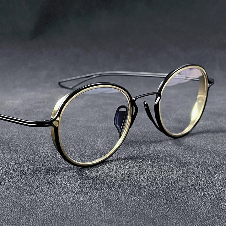 Black Mask Unisex Full Rim Round Titanium Eyeglasses 59100