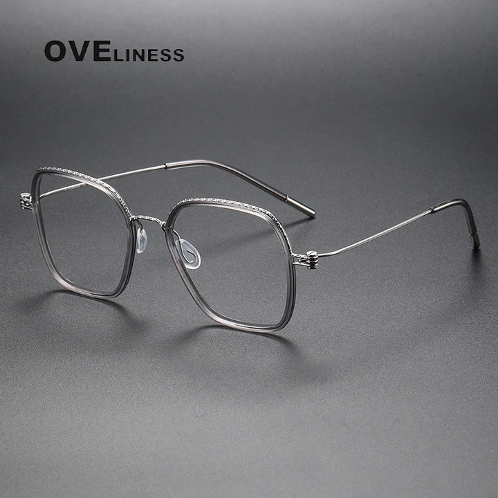 Oveliness Unisex Full Rim Square Acetate Titanium Eyeglasses 80895 Full Rim Oveliness grey silver  