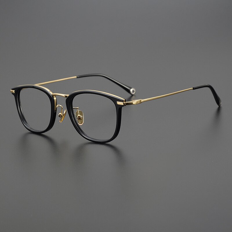 Gatenac Unisex Full Rim Round Square Acetate Titanium Eyeglasses Gxyj1032 Full Rim Gatenac Black Gold  