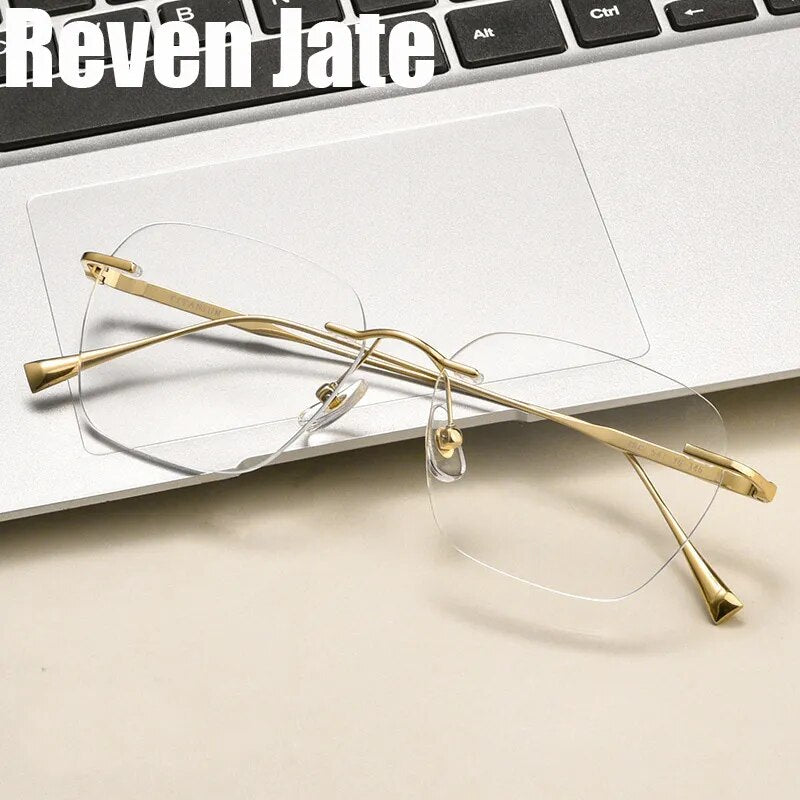 Reven Jate Unisex Rimless Square Titanium Eyeglasses 1912t Rimless Reven Jate   