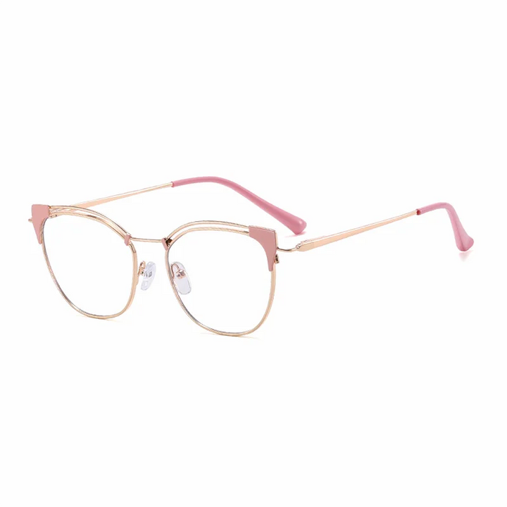 Ralferty Women's Full Rim Round Cat Eye Alloy Eyeglasses 95537 Full Rim Ralferty C2 Pink  