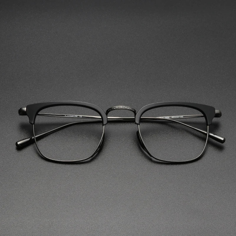 Black Mask Unisex Full Rim Square Acetate Titanium Eyeglasses Km1112 Full Rim Black Mask   