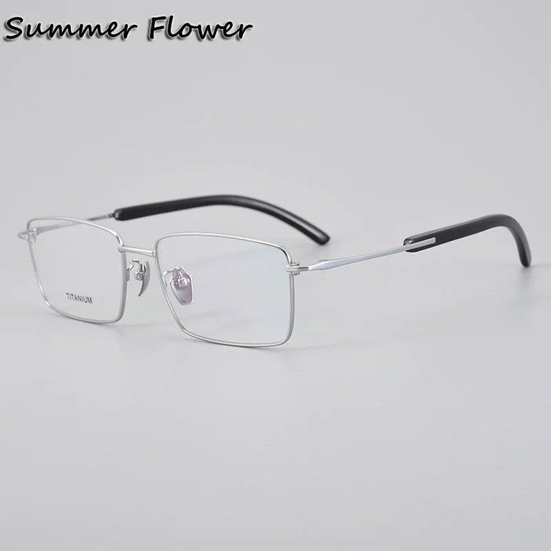 Summer Flower Men's Full Rim Square Titanium Horn Eyeglasses 612301