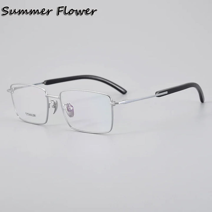Summer Flower Men's Full Rim Square Titanium Horn Eyeglasses 612301