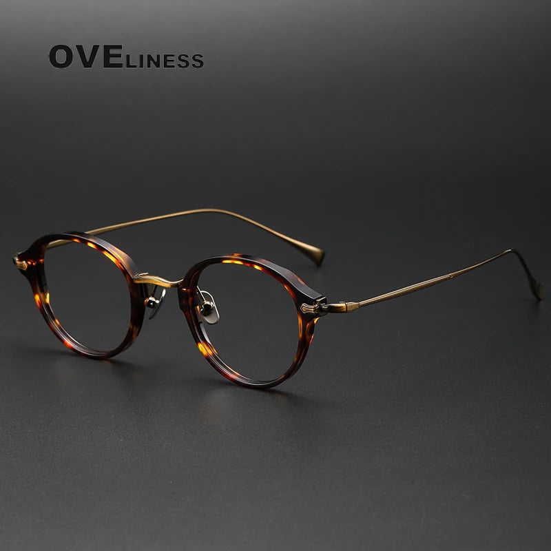 Oveliness Unisex Full Rim Round Acetate Titanium Eyeglasses 369182