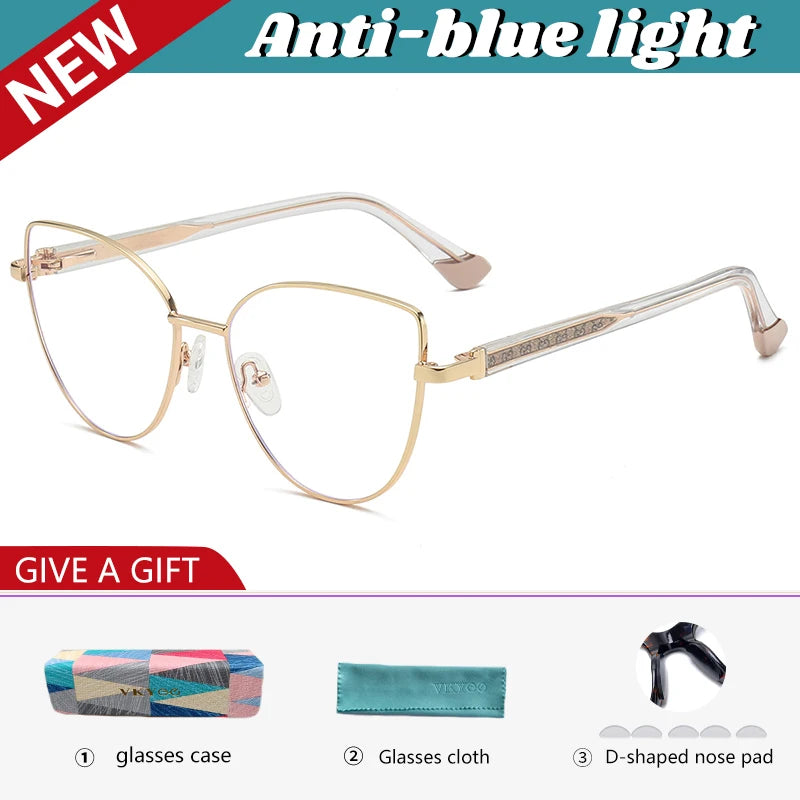 Vicky Women's Full Rim Oval Cat Eye Alloy Reading Glasses 778001