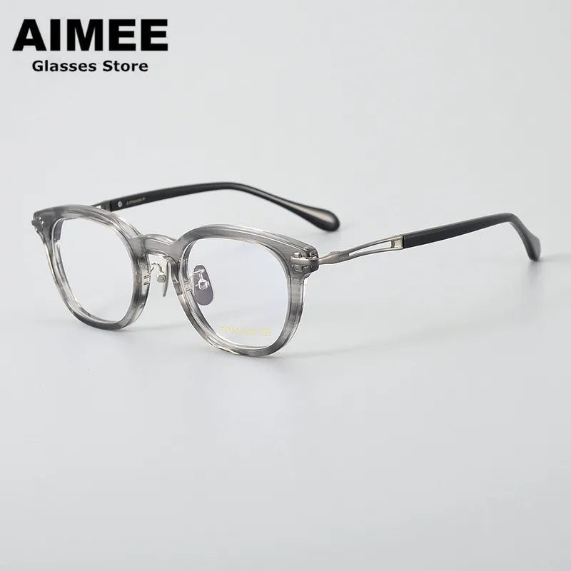 Aimee Unisex Full Rim Square Titanium Thick Acetate Eyeglasses 4722 Full Rim Aimee Stripes-Gun  