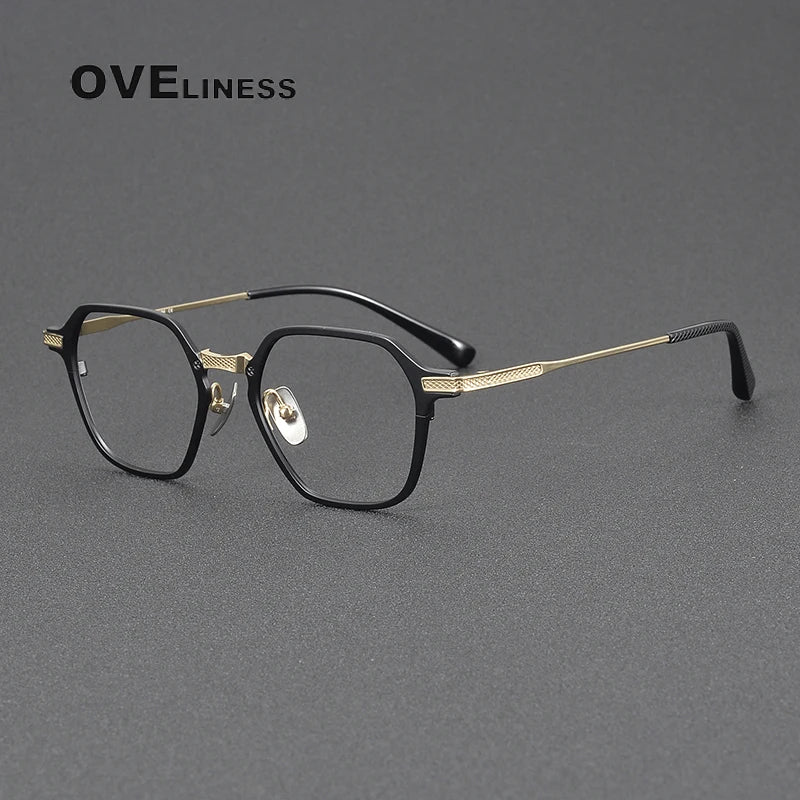 Oveliness Unisex Full Rim Polygon Square Titanium Eyeglasses 3425 Full Rim Oveliness black gold  