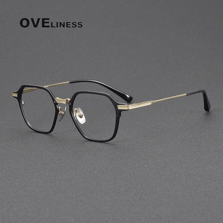 Oveliness Unisex Full Rim Polygon Square Titanium Eyeglasses 3425 Full Rim Oveliness black gold  