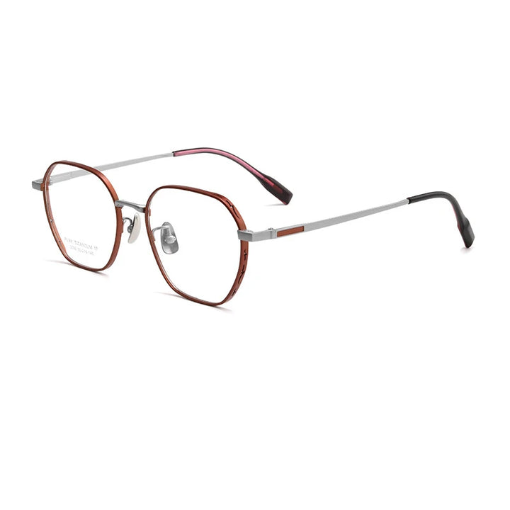 Gmei Unisex Full Rim Polygon Square Titanium Eyeglasses 2092 Full Rim Gmei Optical Red Silver  