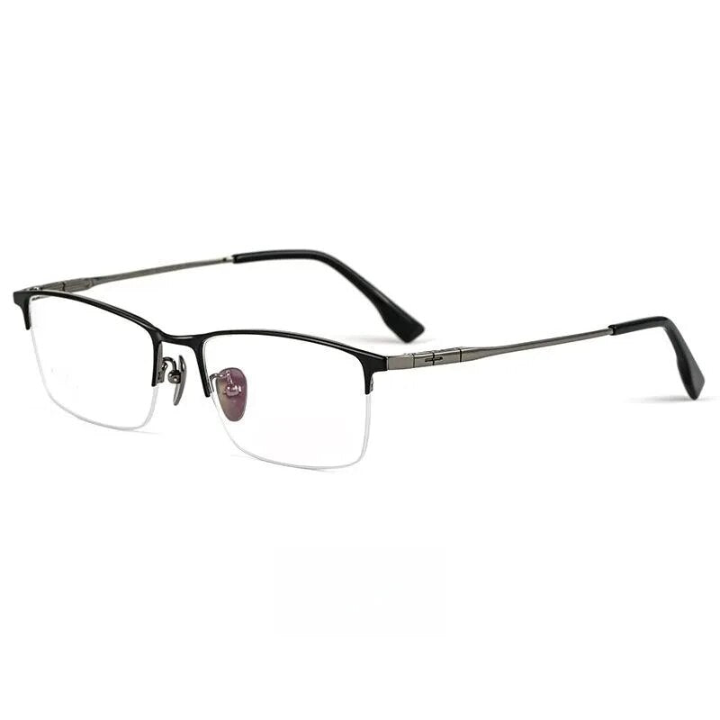 Yimaruili Men's Semi Rim Square Titanium Eyeglasses Bv6009b Semi Rim Yimaruili Eyeglasses Black Gun  
