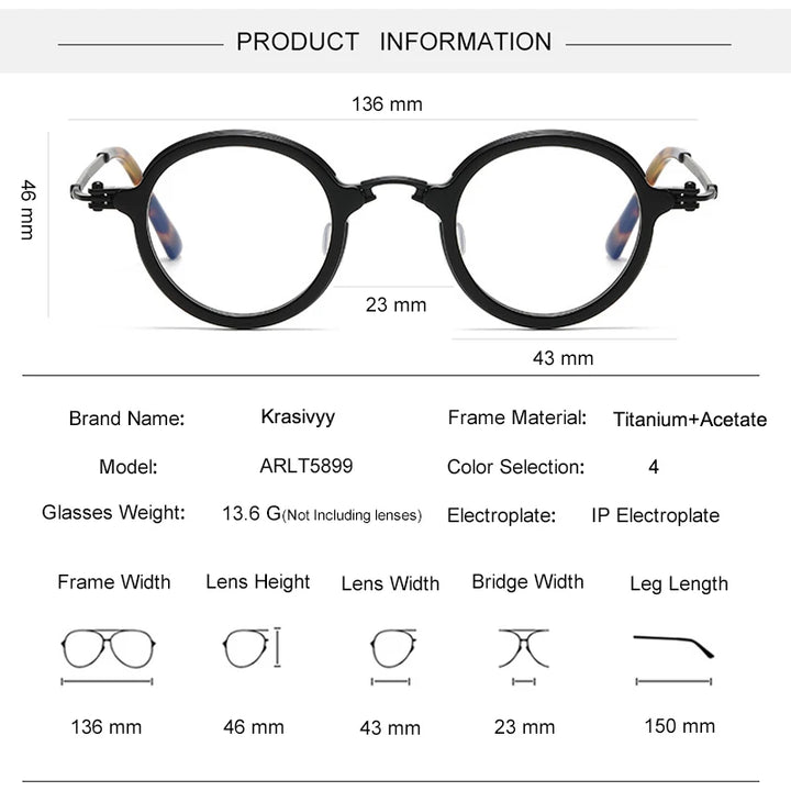 Krasivyy Women's Full Rim Round Acetate Titanium Eyeglasses 25899 Full Rim Krasivyy