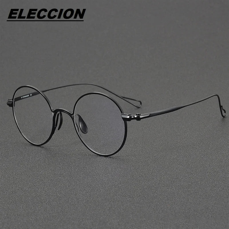 Eleccion Unisex Full Rim Round Titanium Eyeglasses 11488 Full Rim Eleccion Black CHINA